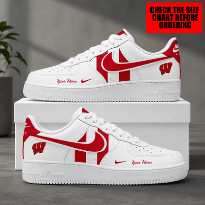 [FAN FAVORITE] NEW CUSTOMIZED NCAA MAM29 WSB WISCONSIN BADGERS STRAPPY AF1 SHOES