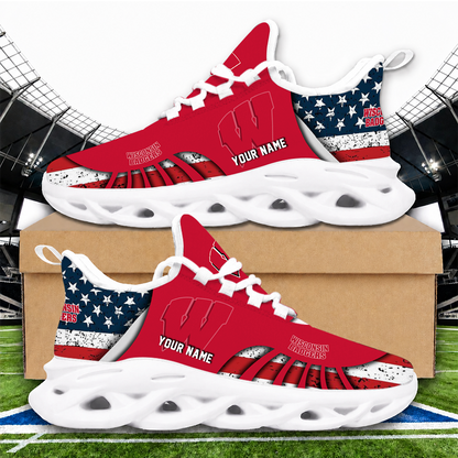 [FAN FAVORITE] NEW CUSTOMIZED NCAA MAM29 WSB WISCONSIN BADGERS STRAPPY UNISEX CLUNKY SNEAKERS