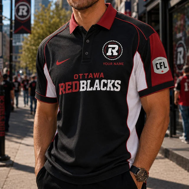 [FAN EXCLUSIVE] NEW CUSTOMIZED CFL02 OTT OTTAWA REDBLACKS STRAPPY POLO SHIRT