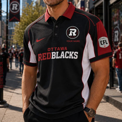 [FAN EXCLUSIVE] NEW CUSTOMIZED CFL02 OTT OTTAWA REDBLACKS STRAPPY POLO SHIRT