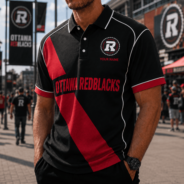 [FAN EXCLUSIVE] NEW CUSTOMIZED CFL02 OTT OTTAWA REDBLACKS STRAPPY POLO SHIRT