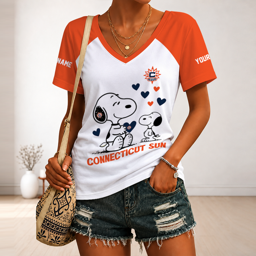 [FAN FAVORITE] NEW CUSTOMIZED WNBA03 CTS CONNECTICUT SUN V-NECK FEMALE SHIRT