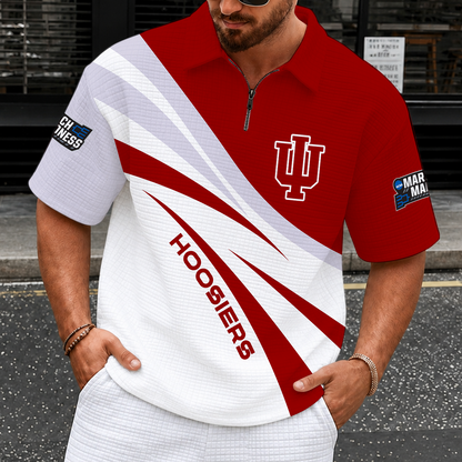 [FAN FAVORITE] NEW CUSTOMIZED NCAA MAM03 IDH INDIANA HOOSIERS QUARTER-ZIP POLO SHIRT