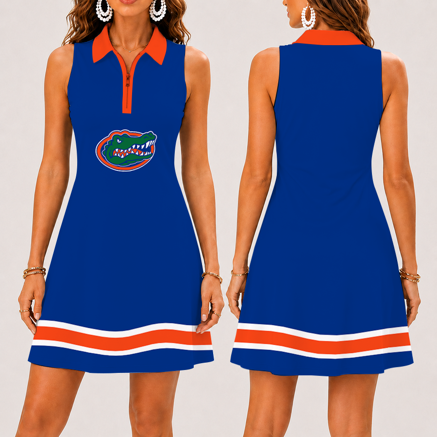 [FAN FAVORITE] NEW CUSTOMIZED NCAA FBS30 FLG FLORIDA GATORS WOMEN'S ZIP SLEEVELESS POLO DRESS