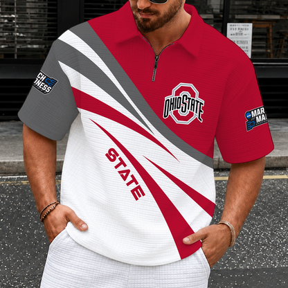 [FAN FAVORITE] NEW CUSTOMIZED NCAA MAM30 OSB OHIO STATE BUCKEYES QUARTER-ZIP POLO SHIRT