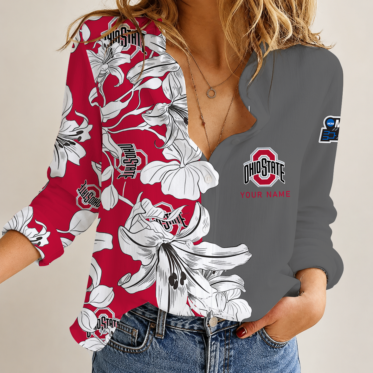 [FAN FAVORITE] NEW CUSTOMIZED NCAA MAM30 OSB OHIO STATE BUCKEYES STRAPPY WOMEN CASUAL SHIRT