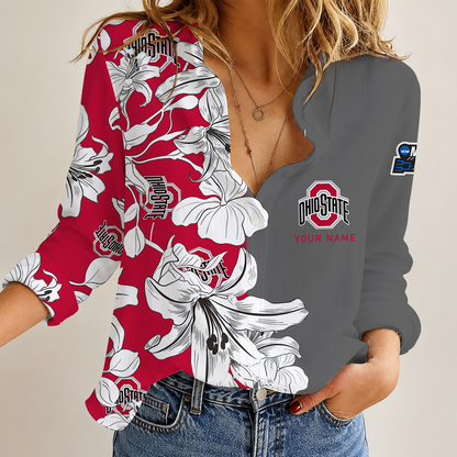 [FAN FAVORITE] NEW CUSTOMIZED NCAA MAM30 OSB OHIO STATE BUCKEYES STRAPPY WOMEN CASUAL SHIRT