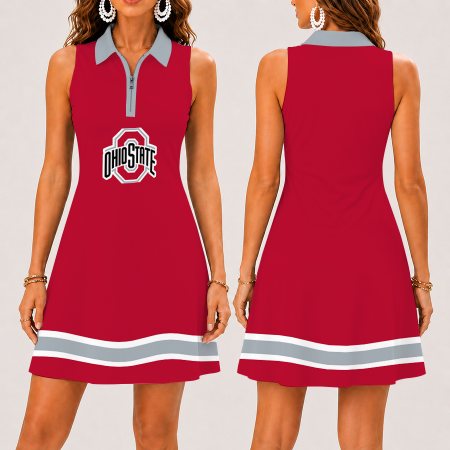 [FAN FAVORITE] NEW CUSTOMIZED NCAA MAM30 OSB OHIO STATE BUCKEYES STRAPPY WOMEN'S ZIP SLEEVELESS POLO DRESS