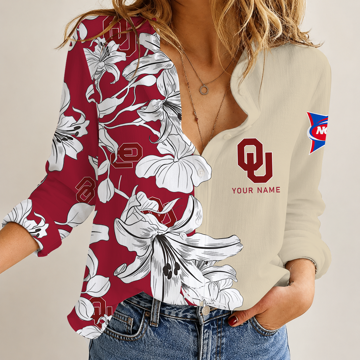 [FAN FAVORITE] NEW CUSTOMIZED NCAA FBS31 OUS OKLAHOMA SOONERS WOMEN CASUAL SHIRT