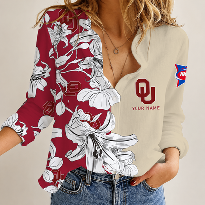 [FAN FAVORITE] NEW CUSTOMIZED NCAA FBS31 OUS OKLAHOMA SOONERS WOMEN CASUAL SHIRT