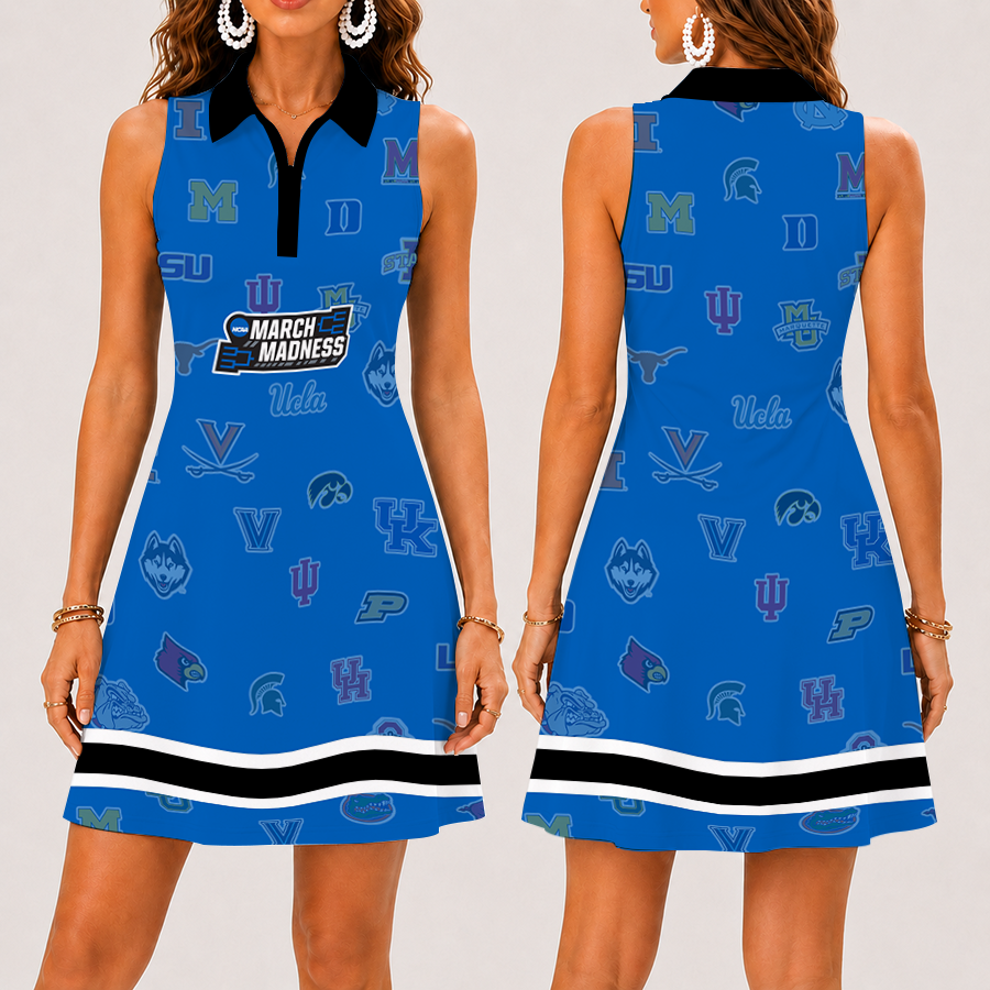 [FAN FAVORITE] NEW CUSTOMIZED NCAA MAM32 BKM ALL TEAMS STRAPPY WOMEN'S ZIP SLEEVELESS POLO DRESS
