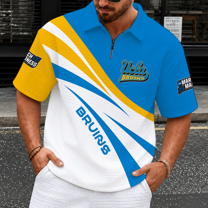 [FAN FAVORITE] NEW CUSTOMIZED NCAA MAM04 UCB UCLA BRUINS QUARTER-ZIP POLO SHIRT
