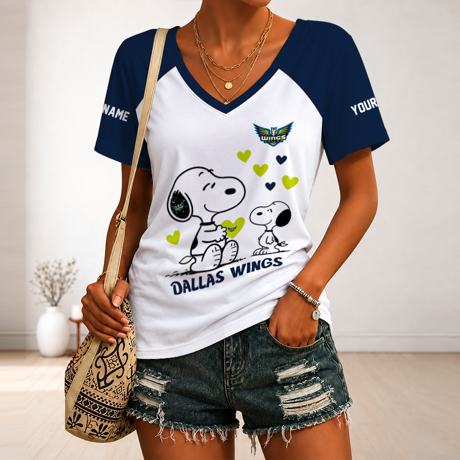 [FAN FAVORITE] NEW CUSTOMIZED WNBA04 DLW DALLAS WINGS V-NECK FEMALE SHIRT