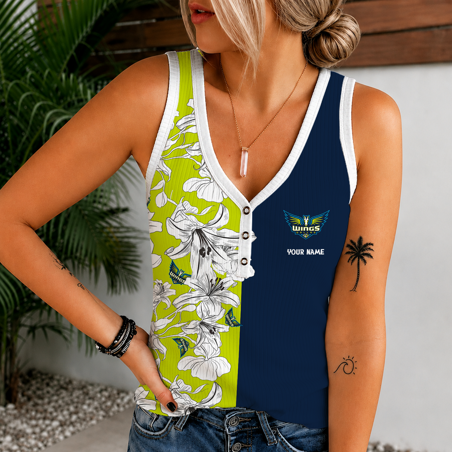 [FAN FAVORITE] NEW CUSTOMIZED WNBA04 DLW DALLAS WINGS WOMEN'S V-NECK TANK TOP