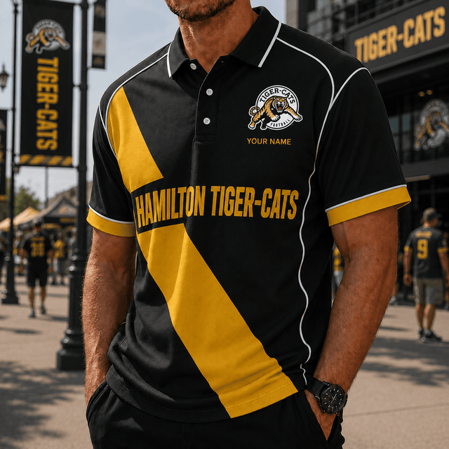 [FAN EXCLUSIVE] NEW CUSTOMIZED CFL04 HAM HAMILTON TIGER-CATS STRAPPY POLO SHIRT