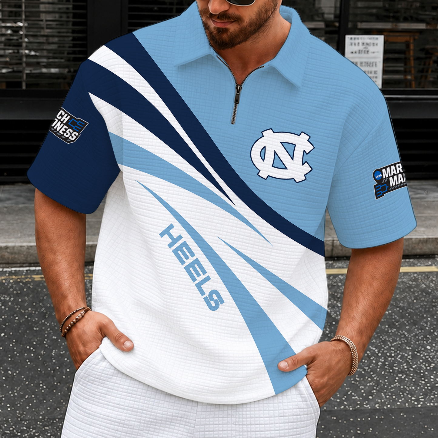 [FAN FAVORITE] NEW CUSTOMIZED NCAA MAM05 NTH NORTH CAROLINA TAR HEELS QUARTER-ZIP POLO SHIRT