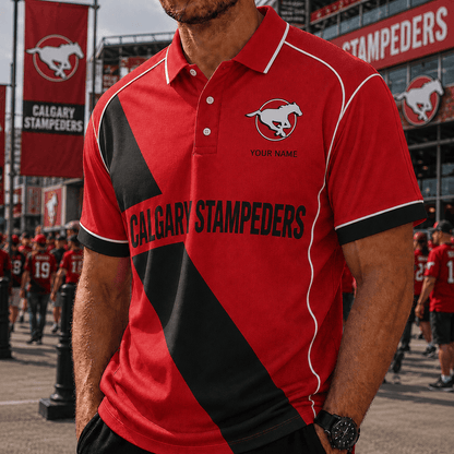 [FAN EXCLUSIVE] NEW CUSTOMIZED CFL06 CGY CALGARY STAMPEDERS STRAPPY POLO SHIRT