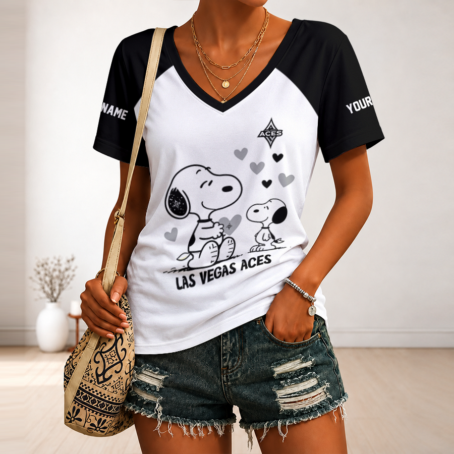 [FAN FAVORITE] NEW CUSTOMIZED WNBA07 LVA LAS VEGAS ACES V-NECK FEMALE SHIRT