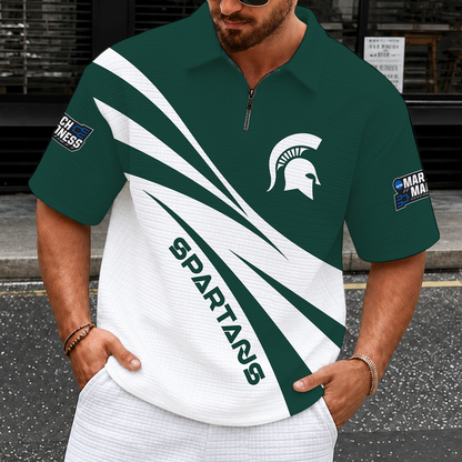 [FAN FAVORITE] NEW CUSTOMIZED NCAA MAM07 MSS MICHIGAN STATE SPARTANS QUARTER-ZIP POLO SHIRT