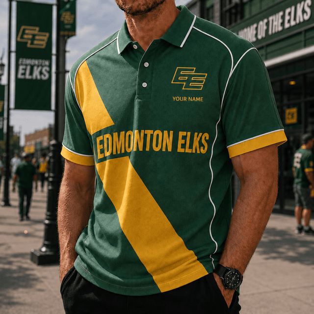 [FAN EXCLUSIVE] NEW CUSTOMIZED CFL07 EDM EDMONTON ELKS STRAPPY POLO SHIRT
