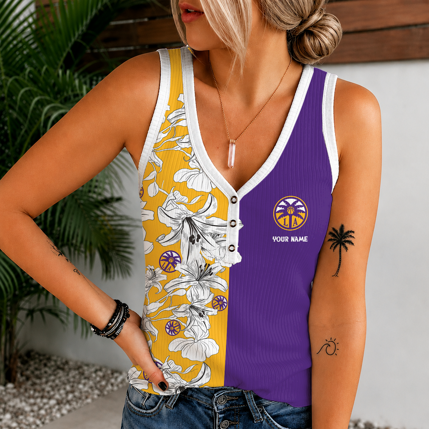 [FAN FAVORITE] NEW CUSTOMIZED WNBA08 LAS LOS ANGELES SPARKS WOMEN'S V-NECK TANK TOP