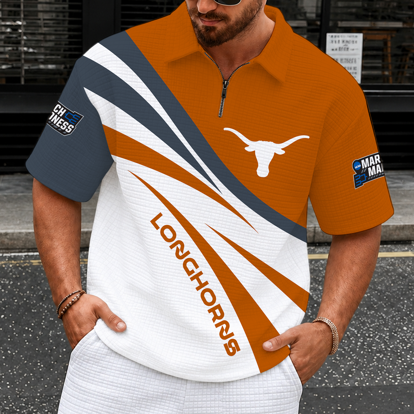 [FAN FAVORITE] NEW CUSTOMIZED NCAA MAM08 TXL TEXAS LONGHORNS QUARTER-ZIP POLO SHIRT