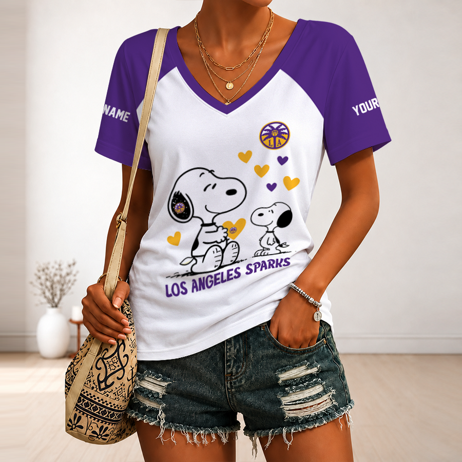 [FAN FAVORITE] NEW CUSTOMIZED WNBA08 LAS LOS ANGELES SPARKS V-NECK FEMALE SHIRT