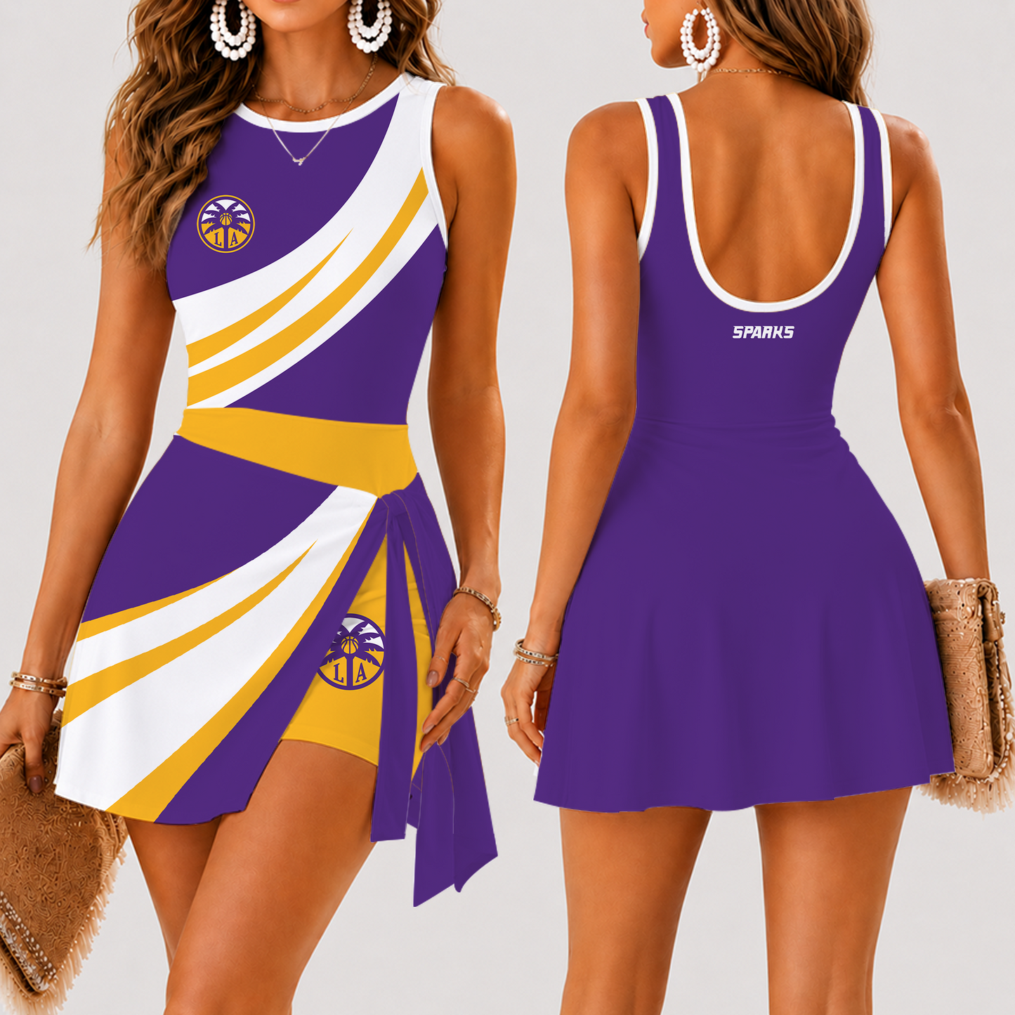 [FAN FAVORITE] NEW CUSTOMIZED WNBA08 LAS LOS ANGELES SPARKS WOMEN'S SUMMER SKORT DRESS