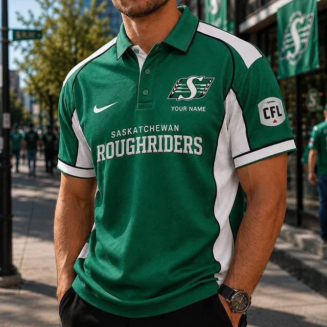 [FAN EXCLUSIVE] NEW CUSTOMIZED CFL08 SSK SASKATCHEWAN ROUGHRIDERS STRAPPY POLO SHIRT