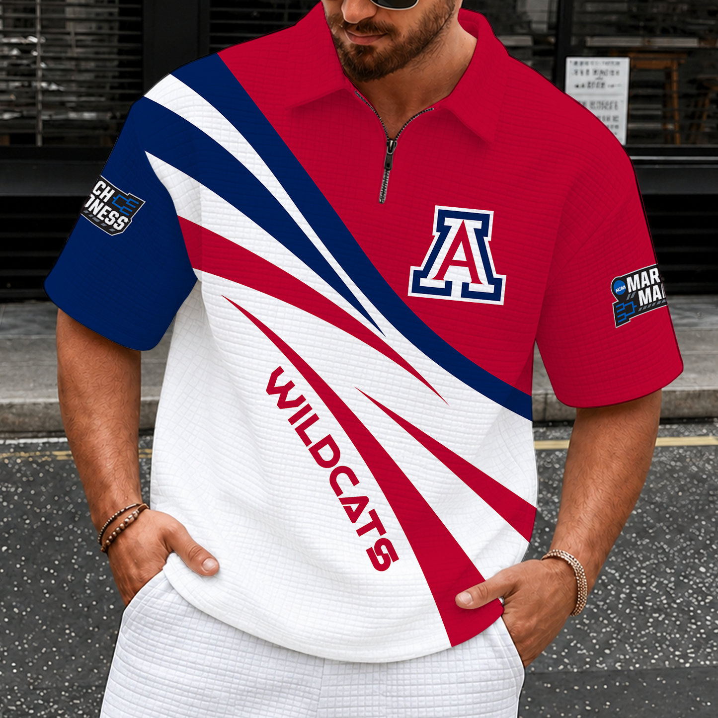 [FAN FAVORITE] NEW CUSTOMIZED NCAA MAM09 ARW ARIZONA WILDCATS QUARTER-ZIP POLO SHIRT