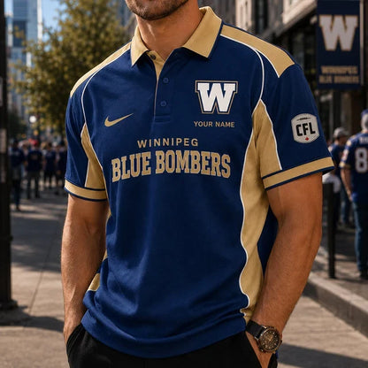 [FAN EXCLUSIVE] NEW CUSTOMIZED CFL09 WPG WINNIPEG BLUE BOMBERS STRAPPY POLO SHIRT